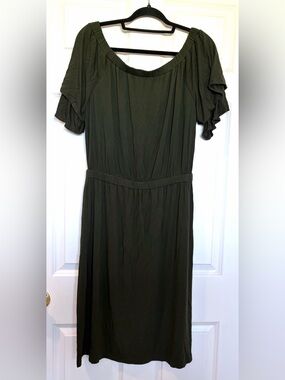 LOFT Olive Green Off Shoulder Midi Dress - Size M